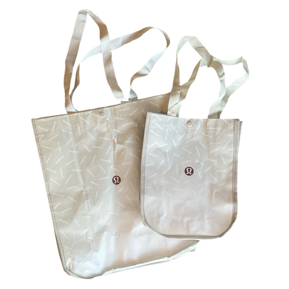 Lululemon Small & Large Reusable Tote Bag Bundle of 2, Gray & White